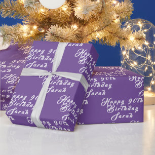 Papier Cadeau 90e anniversaire Nom du parti Motif pourpre