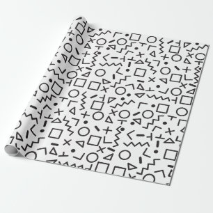 Papier Cadeau 90's Noir & Blanc Retro Shapes Motif