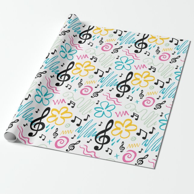Papier Cadeau 90s Style Treble Clef Music (Déroulé)