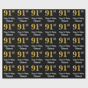 Papier Cadeau 91e anniversaire : Elégant luxe Faux Gold Look #