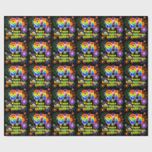Papier Cadeau 91e anniversaire : Fun Fireworks, Rainbow Look #91