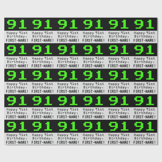 Papier Cadeau 91e anniversaire - Nerdy / Geeky Style "91" et nom (Plat)