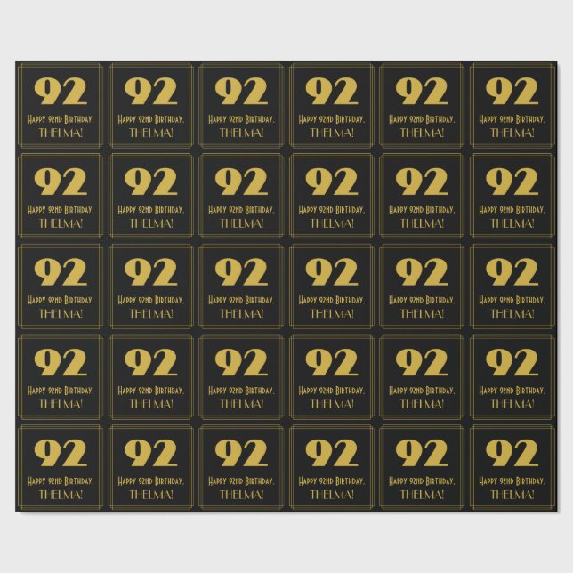 Papier Cadeau 92e anniversaire - Art Déco Inspiré Look "92" & No (Couture)