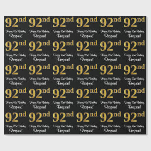Papier Cadeau 92e anniversaire : Elégant luxe Faux Gold Look #