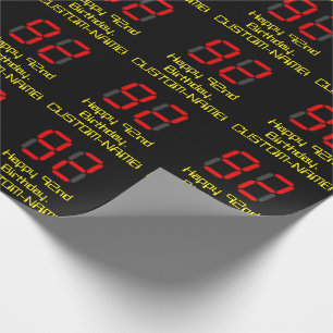 Papier Cadeau 92e anniversaire : Rouge Digital Clock Style "92"