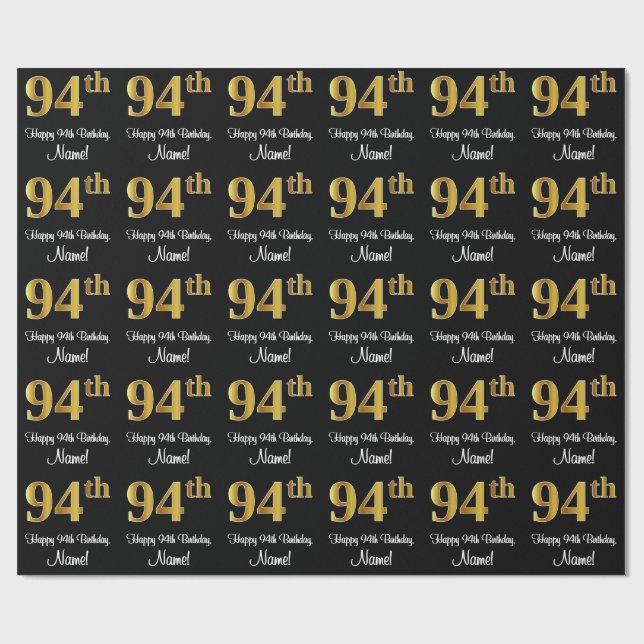 Papier Cadeau 94e anniversaire : Elégant luxe Faux Gold Look # (Plat)
