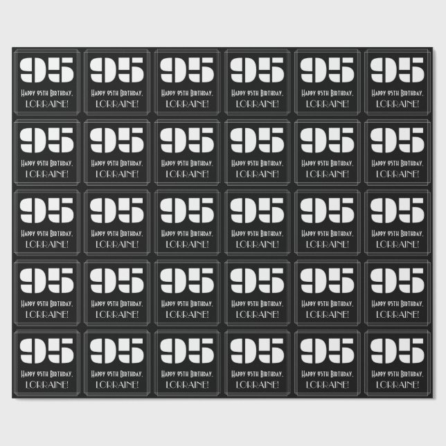 Papier Cadeau 95e anniversaire : Art Déco Inspiré Look "95" & No (Plat)