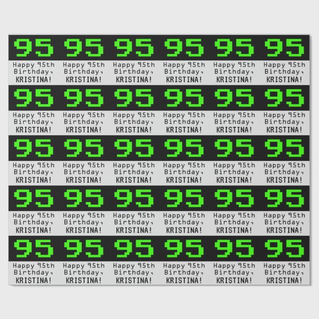 Papier Cadeau 95e anniversaire - Nerdy / Geeky Style "95" et nom (Plat)