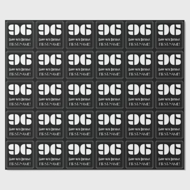 Papier Cadeau 96e anniversaire : Art Déco Inspiré Look "96" & No (Plat)