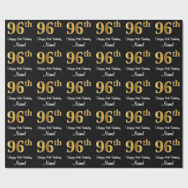 Papier Cadeau 96e anniversaire : Elégant luxe Faux Gold Look # (Plat)