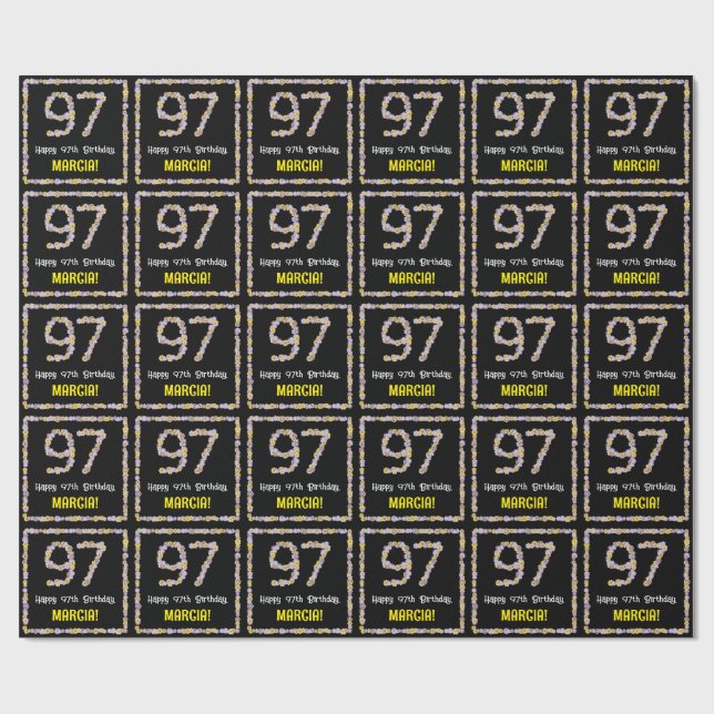 Papier Cadeau 97e anniversaire : Floral Flowers Numéro, Nom pers (Plat)