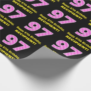 Papier Cadeau 97e anniversaire : Pink Stripes and Hearts "97" + 