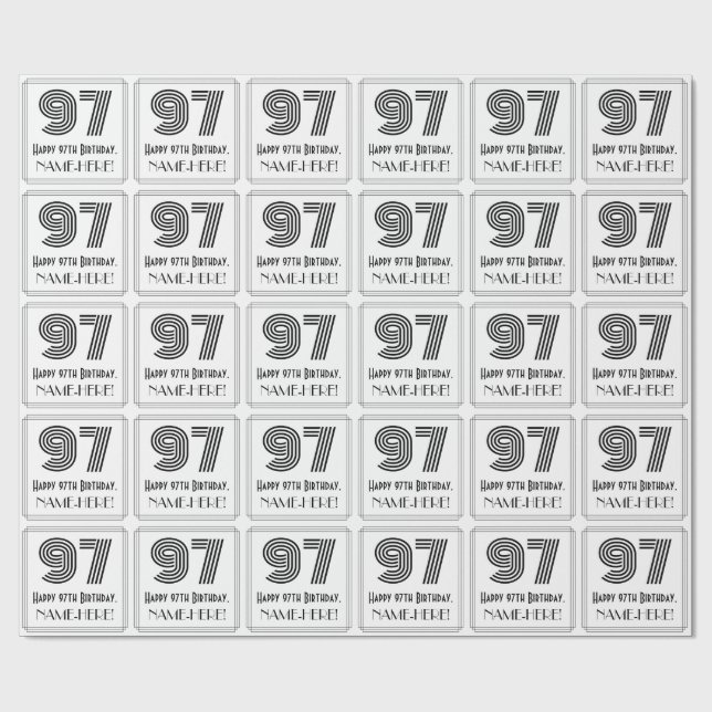 Papier Cadeau 97ème anniversaire : Art Déco Style inspiré "97" + (Plat)