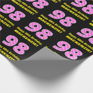Papier Cadeau 98e anniversaire : Pink Stripes and Hearts "98" + 