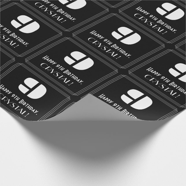 Papier Cadeau 9e anniversaire : Art Déco Inspiré Look "9" & Nom (Coin)