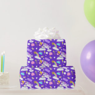 Papier Cadeau 9e anniversaire Unicorn Motif foncé violet
