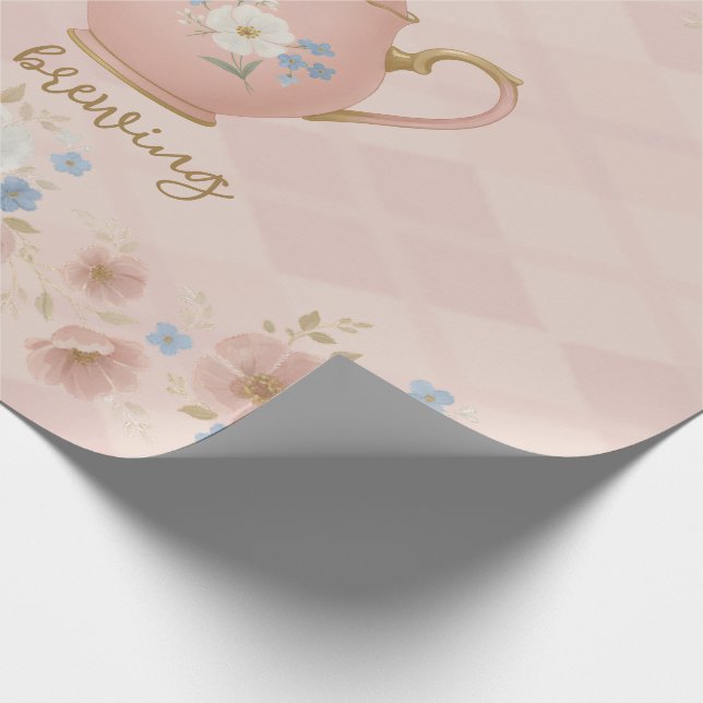 Papier Cadeau A baby is brewing Tea Party Pink Plaid Baby Shower (Coin)