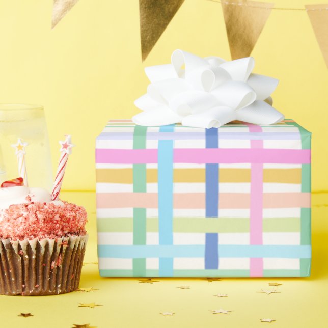 Papier cadeau à carreaux arc-en-ciel vif - Néon co (Fête d'anniversaire)