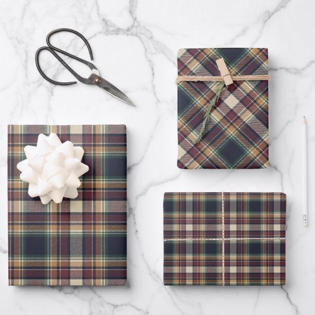 Papier cadeau à carreaux bleu classique vert foncé (Recto)
