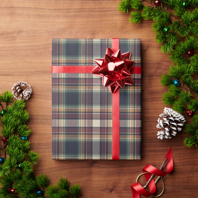 Papier cadeau à carreaux bleu foncé rouge vert cla (Cadeau de vacances)