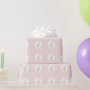 Papier cadeau à carreaux rose pour oie