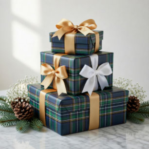 Papier cadeau à carreaux tartan bleu vert