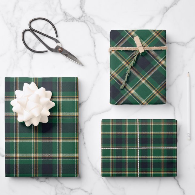 Papier cadeau à carreaux vert bleu jaune classique (Recto)