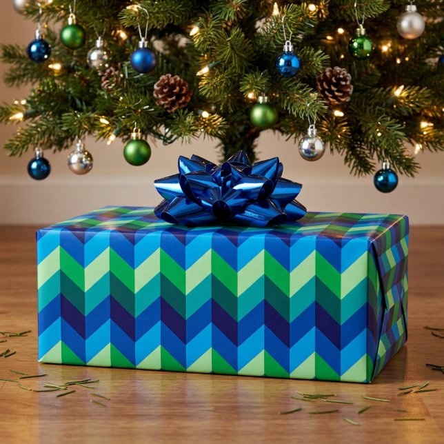 Papier cadeau à chevrons ombrés bleu-vert (Blue Green Ombre Chevrons Wrapping Paper)