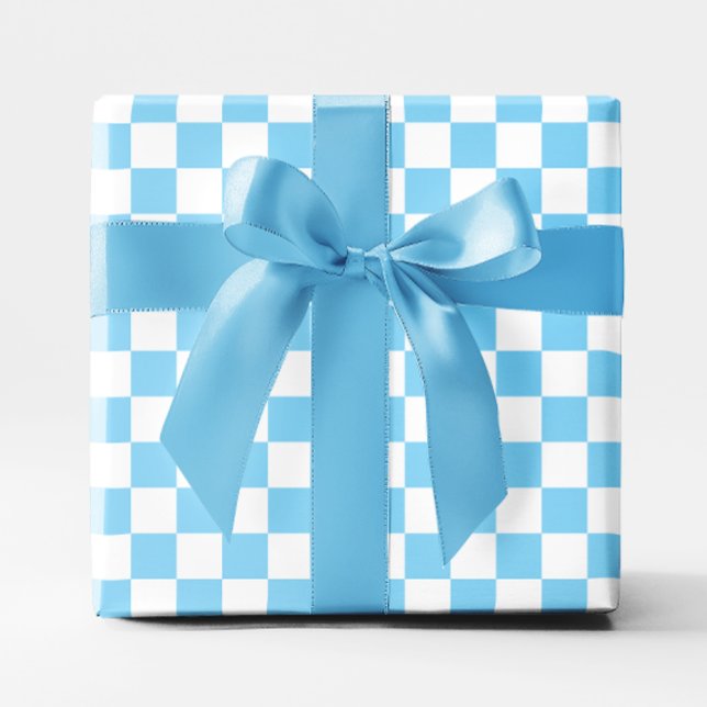 Papier Cadeau À damiers Bébé bleu et blanc (Baby Blue and White Checkered Wrapping Paper)