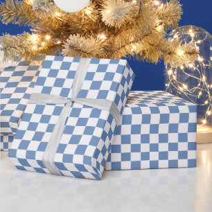 Papier Cadeau à damiers bleu/gris et blanc