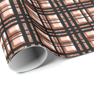 Papier Cadeau à damiers Géométrie grillée Rose Or Cuivre noir
