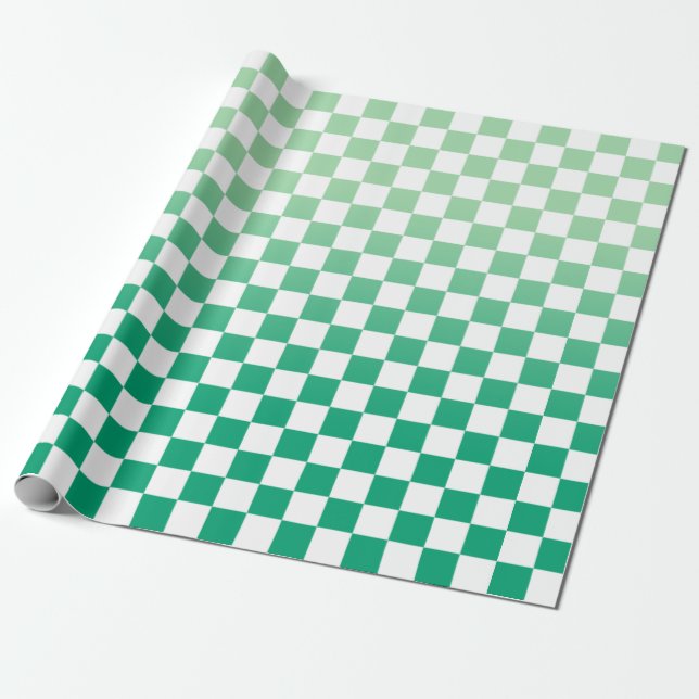 Papier Cadeau À damiers moderne Vert dégradé et Motif blanc (Déroulé)