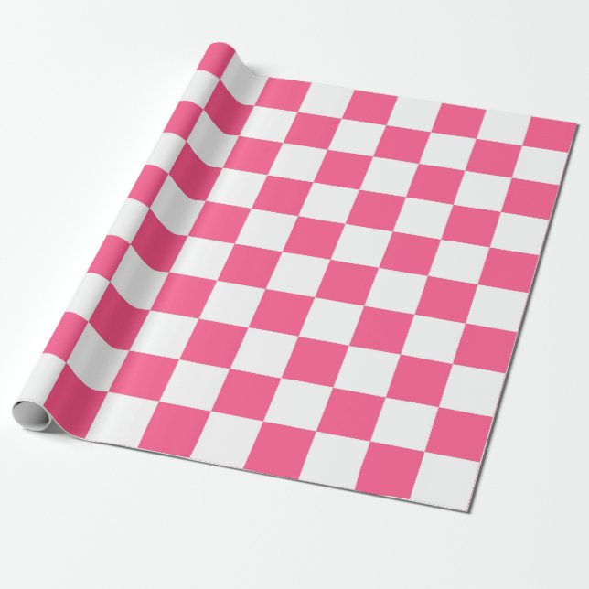 Papier Cadeau À damiers rose et blanc (Déroulé)