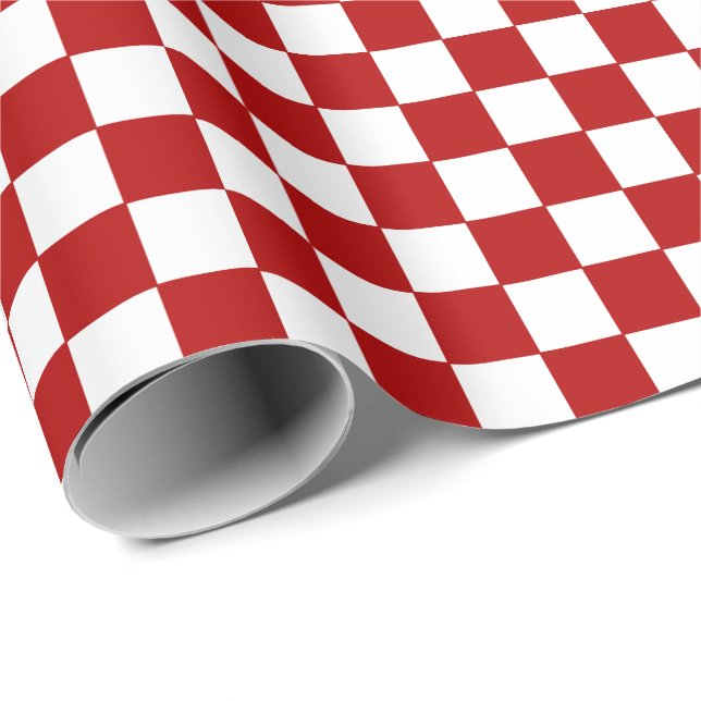 Papier Cadeau à damiers rouge et blanc (Coin rond)