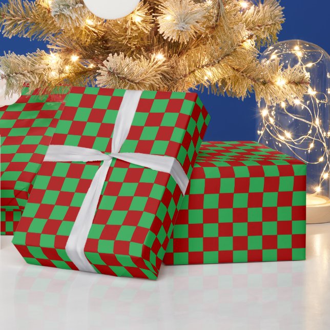 Papier Cadeau à damiers rouge et vert (Vacances)