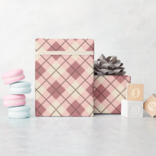 Papier Cadeau à damiers tartan plaid classique couleur beige bru