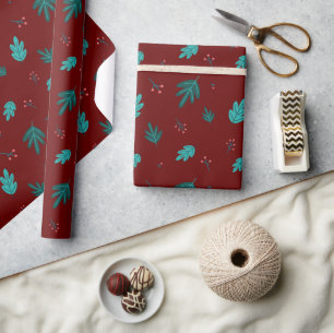 Papier Cadeau À feuillage persistant Tree Feuilles & Red Holly B
