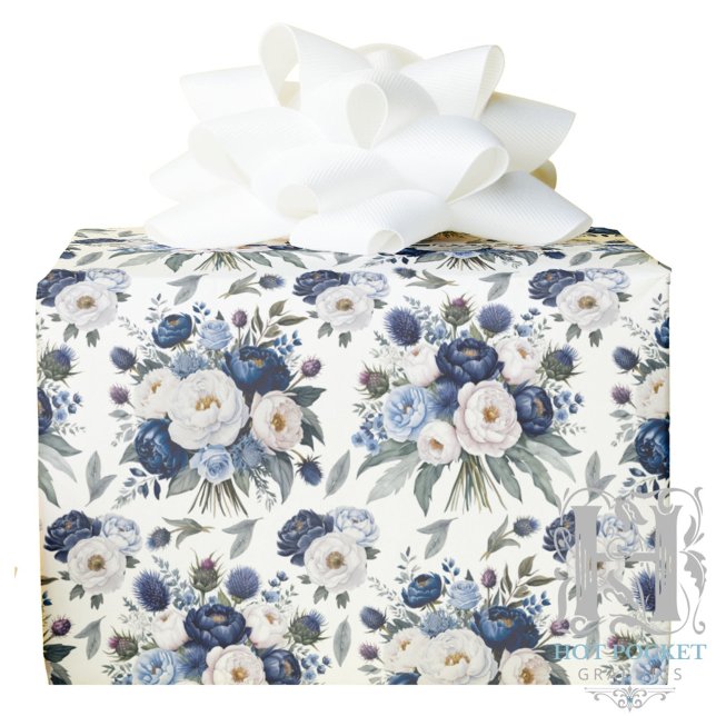 Papier cadeau à fleurs bleu aquarelle (Créateur téléchargé)
