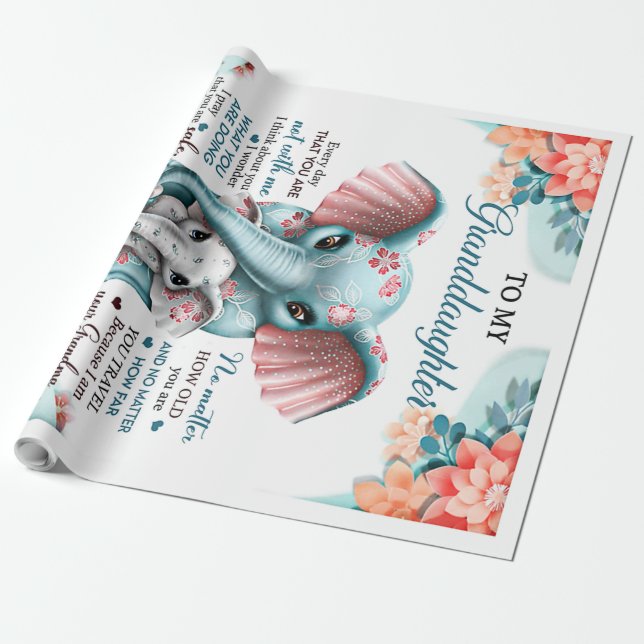 Papier Cadeau À ma petite-fille Elephant Idée cadeau d'anniversa (Déroulé)
