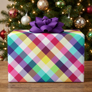 Papier cadeau à motif carreaux arc-en-ciel funky