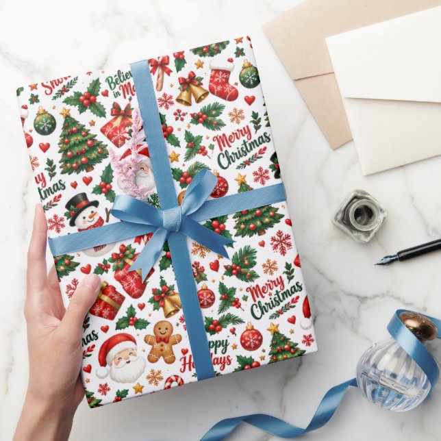 Papier cadeau à motif continu de Noël (Cadeaux)