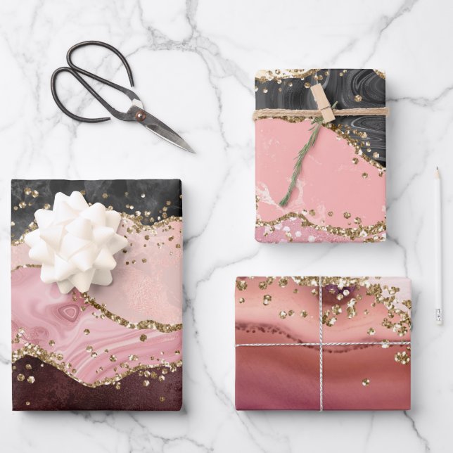 papier cadeau à motif d'agate pailletée faux éléga (Recto)