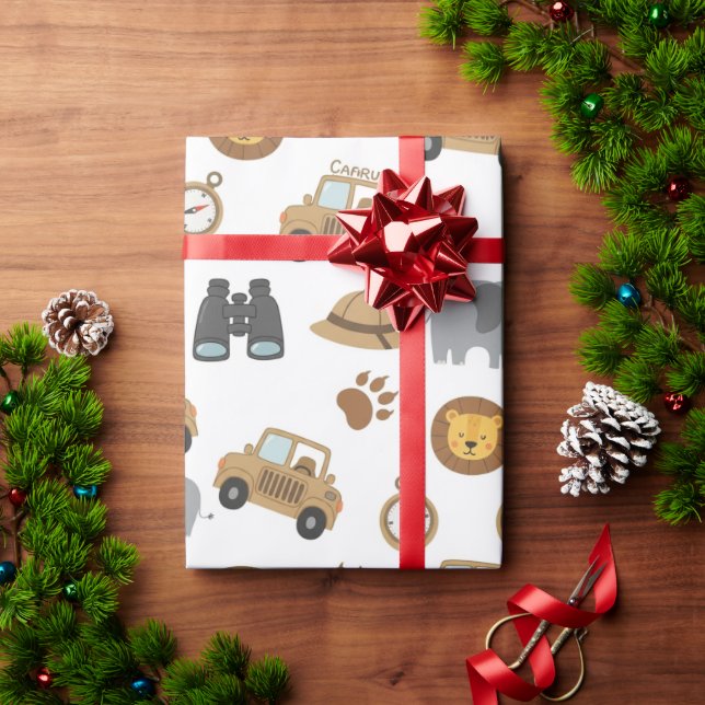 Papier cadeau à motif de bébé animaux de safari mi (Cadeau de vacances)