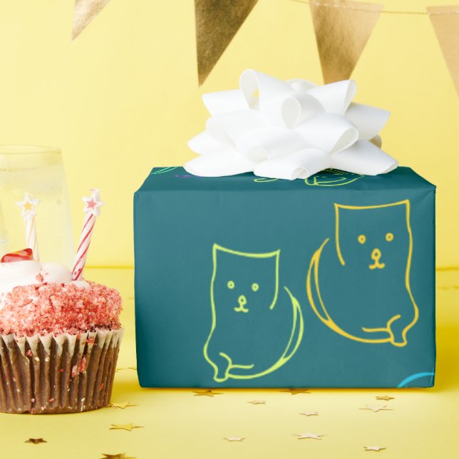 Papier cadeau à motif de chat drôle (Fête d'anniversaire)
