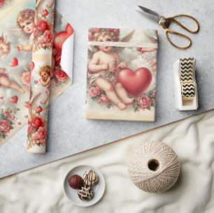Papier cadeau à motif de chérubin pour la Saint-V