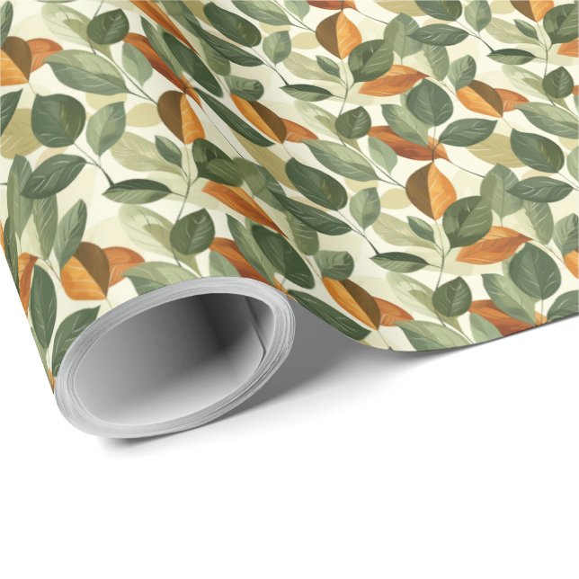 Papier cadeau à motif de feuilles avec feuilles d' (Coin rond)