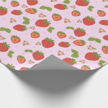 Papier Cadeau à Motif de Fraise Rouge et Rose