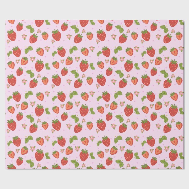 Papier Cadeau à Motif de Fraise Rouge et Rose (Couture)