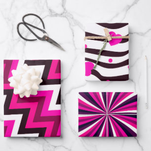 Papier cadeau à motif éclaté en zigzag noir et ros