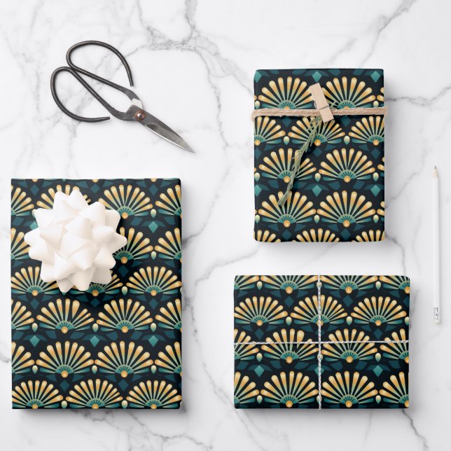 Papier cadeau à motif éventail Art déco (Recto)